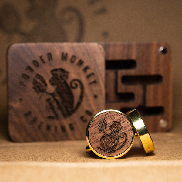 Craft Brewery Gold Cuff Links in Wooden Box